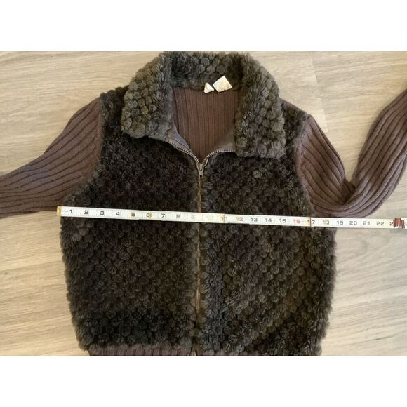 Tiara Brown Faux Fur Zip-up Ribbed Sleeves Collar Womens Sweater Size Large - Picture 7 of 13